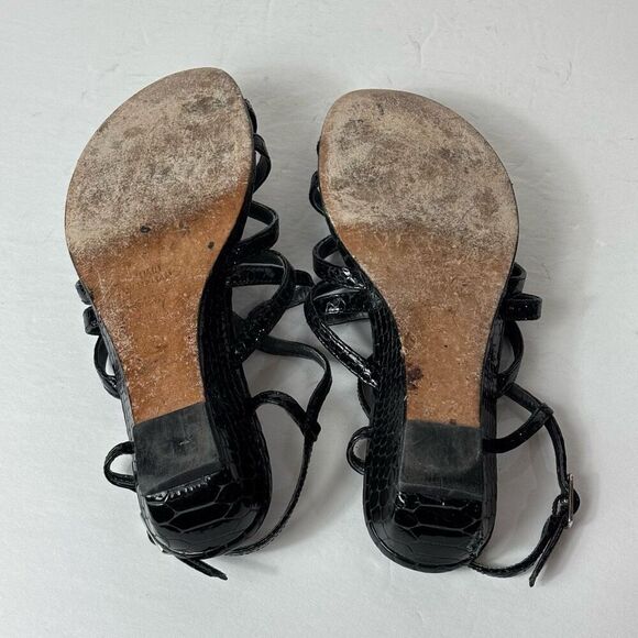 Stuart Weitzman Turningdown Snake Embossed Strappy Demi Wedge Sandals - Picture 6 of 6